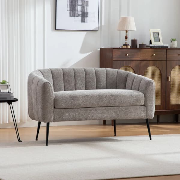 Chenille Sofa - 2-personers Sofa - Moderne Stil - Rillet Polstring - Metalben - Til Stuen - Grå