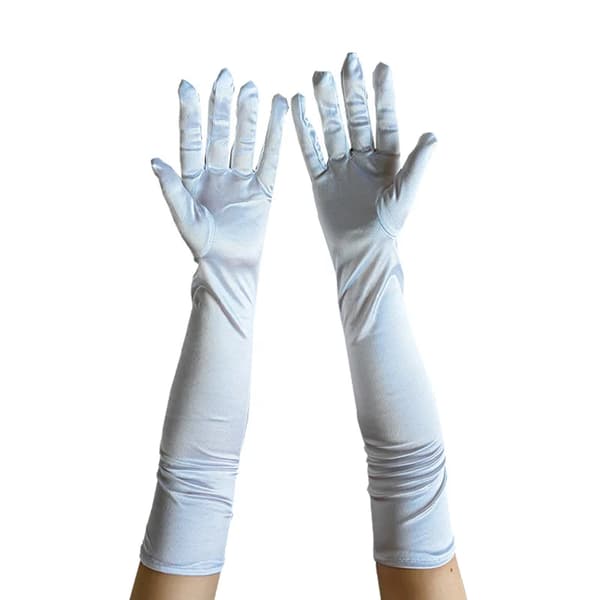 Damehandsker - Festhandsker - 55 cm Lange - Strækbart Polyester - One Size - Ensfarvede - Til Fest - Hvide