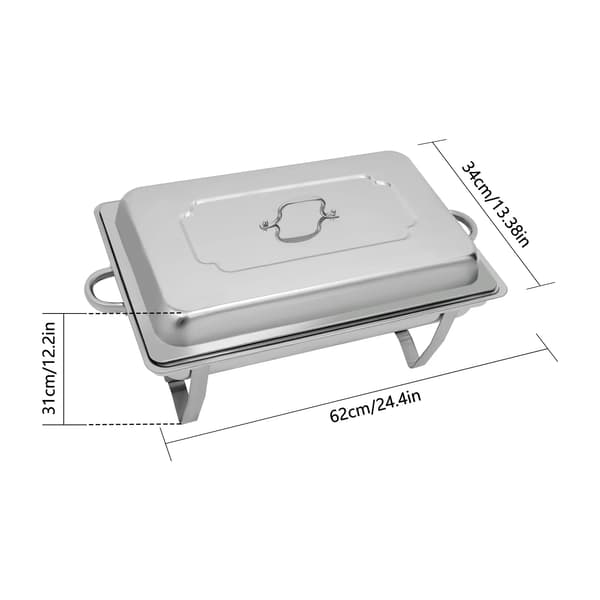 Buffetvarmer - Chafing Dish - 9 L Kapacitet - Rektangulær - Rustfrit stål - Sammenklappeligt stativ - 62×34×31 cm - Sølv