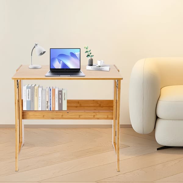Skrivbord - Datorbord - Rektangulär Form - Bambu-stomme - 83 x 54 x 76 cm - Montering Krävs - Ljusgrå
