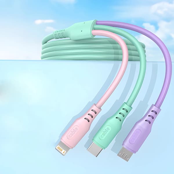 3-i-1 Mobil Opladerkabel - Multi USB Kabel - 6A Hurtigopladning - Type C Lightning Micro USB - 1,2 m - Universal til iPhone Android - Grøn