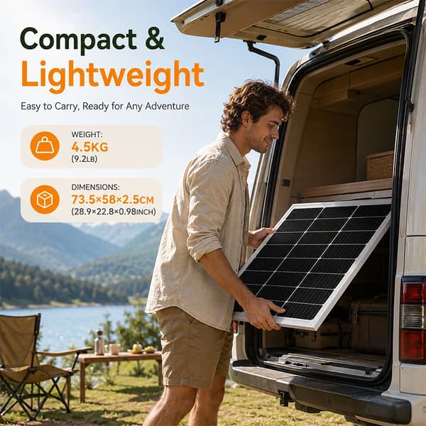 Solcellepanel 80 W - Rigid Solpanel - 5-i-1 DC Multikabel - Til Altan & Camping - Bærbar Til Power Station - Offgrid Nødstrøm