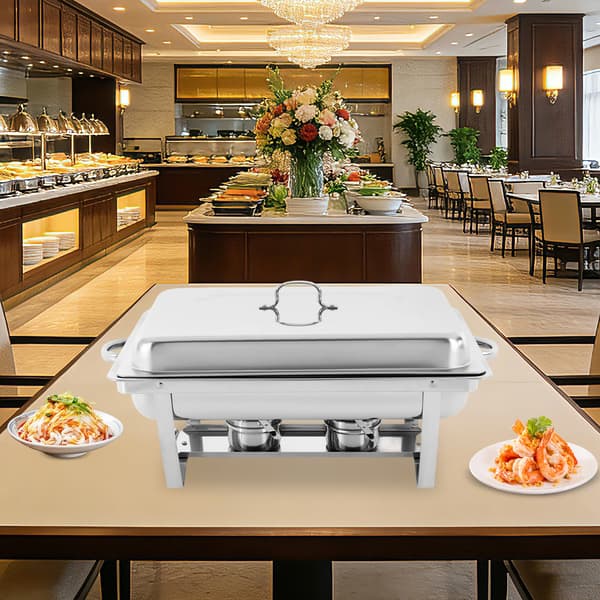 Buffetvarmer - Chafing dish - Rustfrit stål - Rektangulær - Med låg - 3 sektioner
