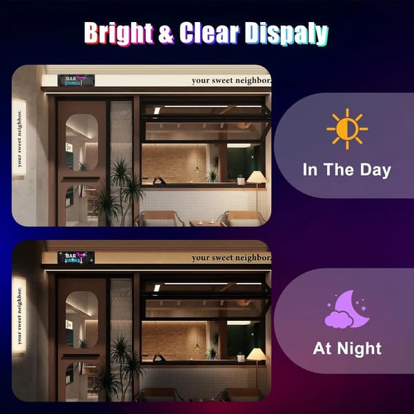 LED-skilt - Programmerbart rullende matrixdisplay - Appstyring - To rækker - Vandtæt - Fleksibelt - Tilpasningsbart - 43 x 16 cm