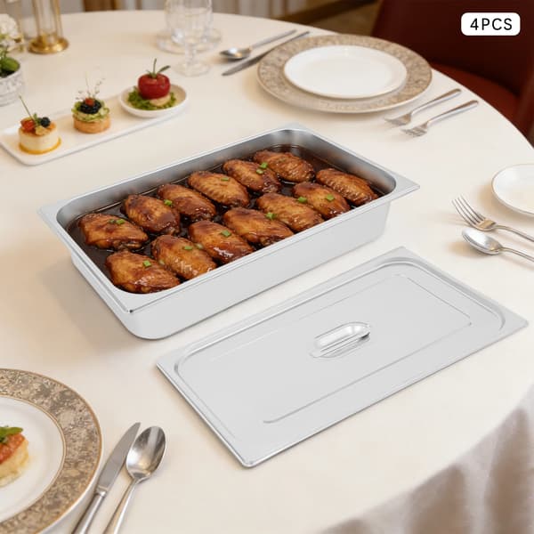 Bufféformar i 201 rostfritt stål - Ångbordsbleck med lock - Set om 4 - 9 l per form - Anti-jam stapelbara - Rektangulär - Silver