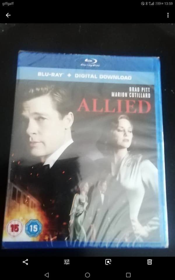 Allied (Bluray, 2016) . Cert 15. Brand New