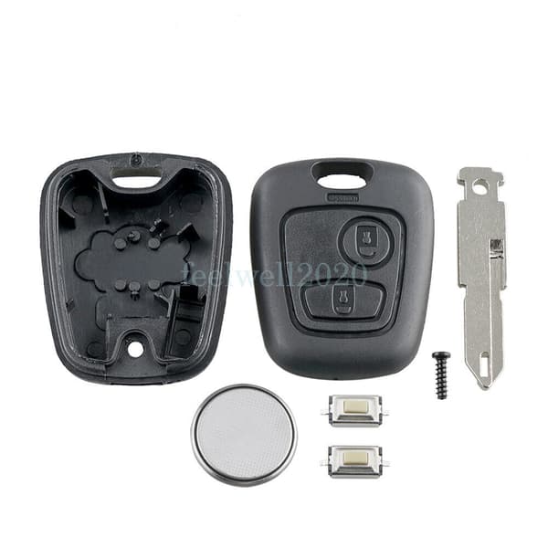 2 Button Remote Key Fob Shell Cover For Peugeot 206 Replacement + Switch Battery