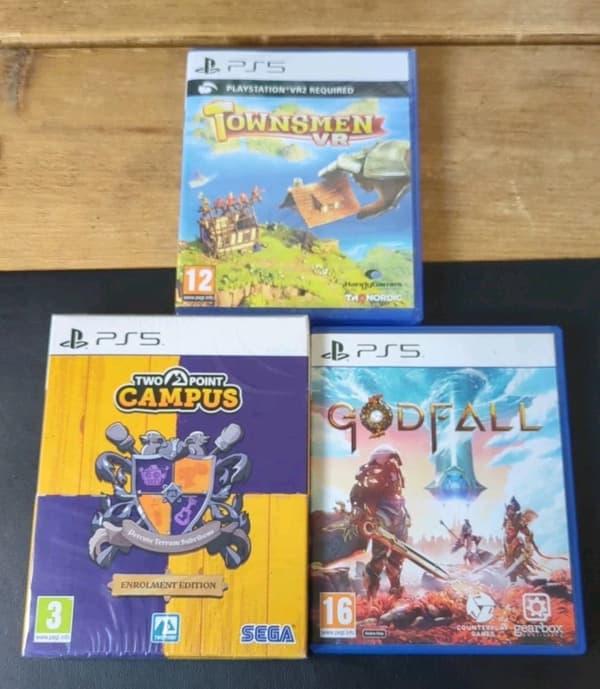 PS5 Games Bundle Godfall Two Point Campus & Townsmen VR Brand New