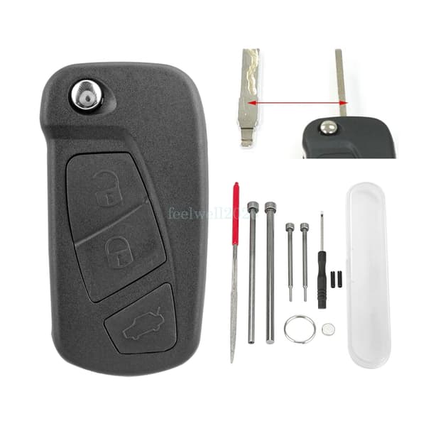 For Ford KA MK2 2008-2016 3 Button Remote Flip Key Fob Case Shell Blade Tool Set