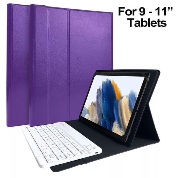 Purple Leather Case & White Bluetooh Keyboard for Amazon Fire Max 11 11.0"