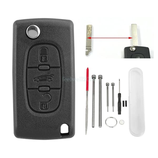 3 Button Car Flip Key Case Fob Shell Tool Set For Citroen C2 C3 C4 C8 Dispatch