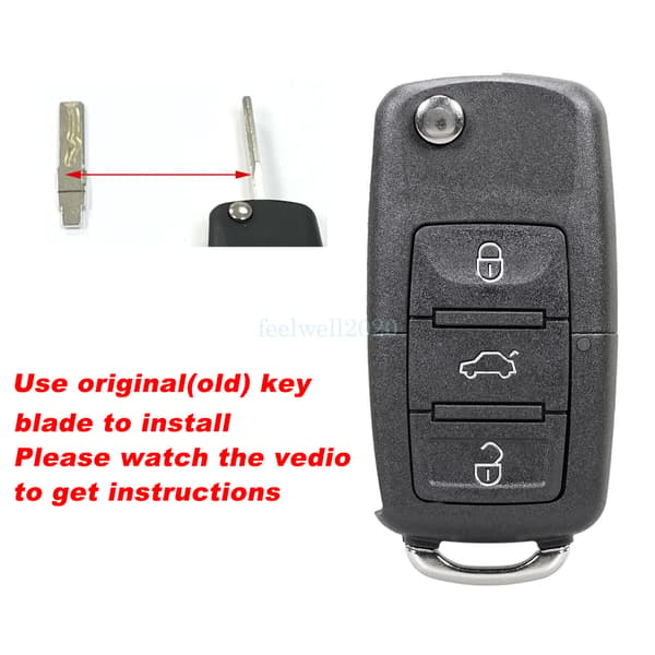 3 Button Remote Flip Key Fob Case for VW Golf MK5 Polo Jetta Tiguan Eos Caddy