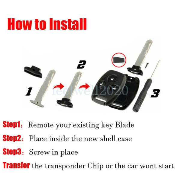 Replacement 3 Button Key Case Shell for Honda Accord CRV 2003 - 2012 Remote Fob