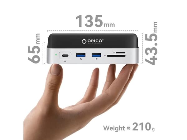 Orico MiniDock 10-i-1 dokkingstasjon med plass til SSD-harddisk, sølv