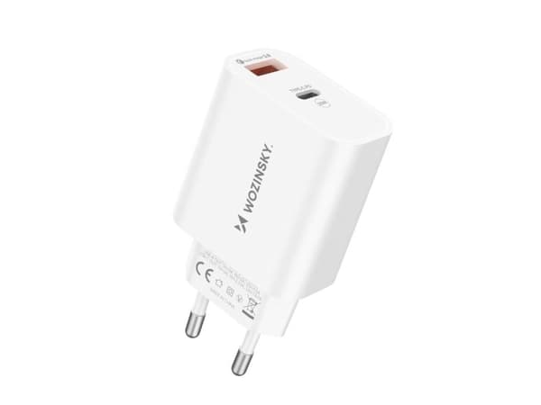 Wozinsky WLS-20W 20W USB-A USB-C Wall Charger with 1m USB-C - USB-C Cable - White