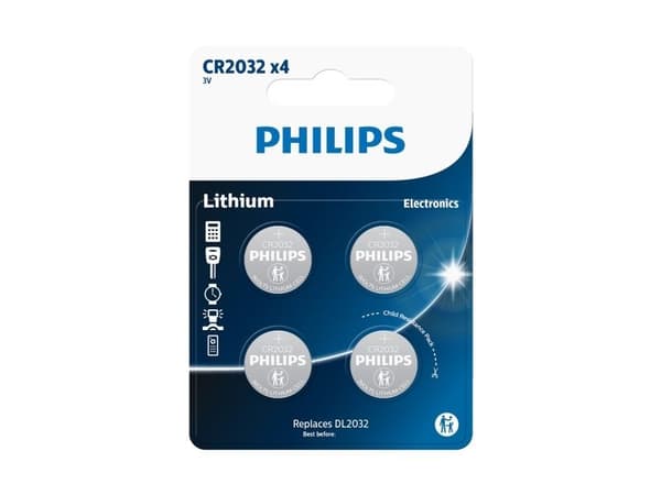Philips litium knappcellsbatterier CR2032 4-pack - 2301962