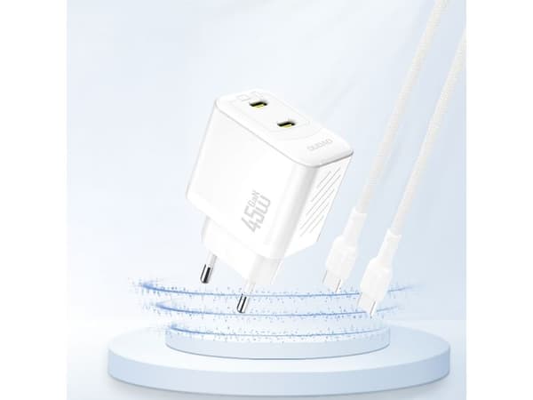 Nettlader 2xUSB-C GaN PD 45W - hvit