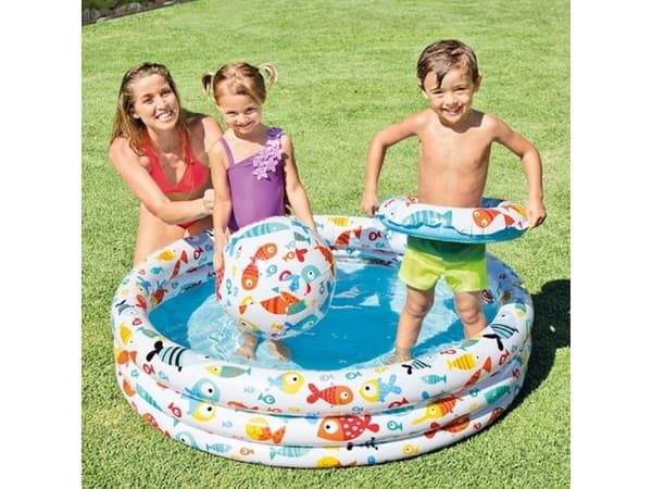 INTEX Pineapple Splash Pool Set Ring & Ball, 248L,132X28 Cm.