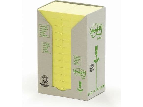 Anteckningsblock Post-it Recycled Notes återvunnet gul 24-pack