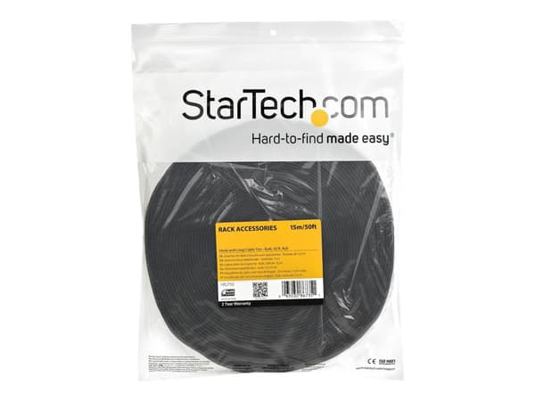 StarTech.com 50ft. Hook and Loop Roll - Cut-to-Size Reusable Cable Ties - Bulk Industrial Wire Fastener Tape - Adjustable Fabric Wraps - Black (HKL...
