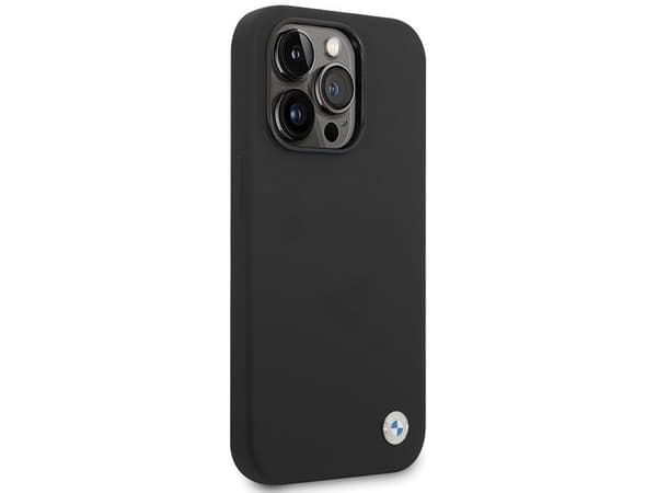 BMW Silicone Metal Logo iPhone 15 Pro Max Case - Black