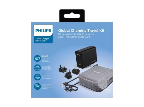 PHILIPS reseadapter med powerbank 5000mAh - 2301156