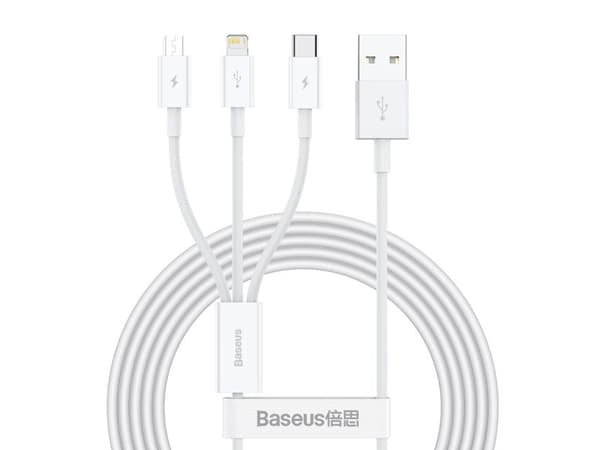 Baseus Superior, 1,5 m, USB A, USB C/Micro USB A/Lightning, USB 2.0, 0,48 Gbit/s, Hvit