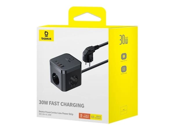 Baseus PowerCombo, Sisätila, AC, 250 V, 16 A, 1,5 m, musta