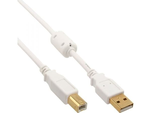InLine 4043718143832, 5 m, USB A, USB B, USB 2.0, Hankjønn/hankjønn, Hvit