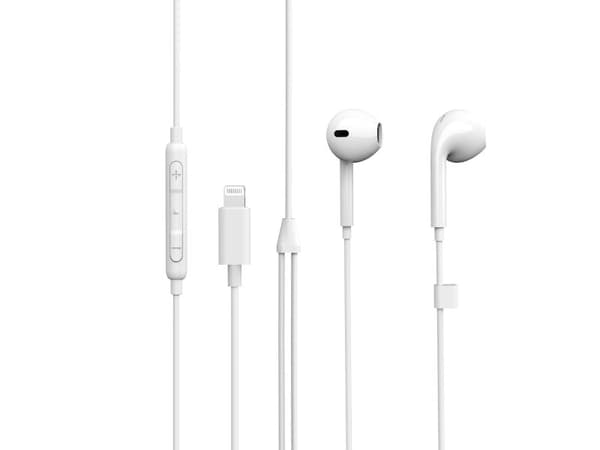 eSTUFF - Ørepropper med mikrofon - ørepropp - kablet - Lightning - hvit - for Apple iPhone (Lightning)