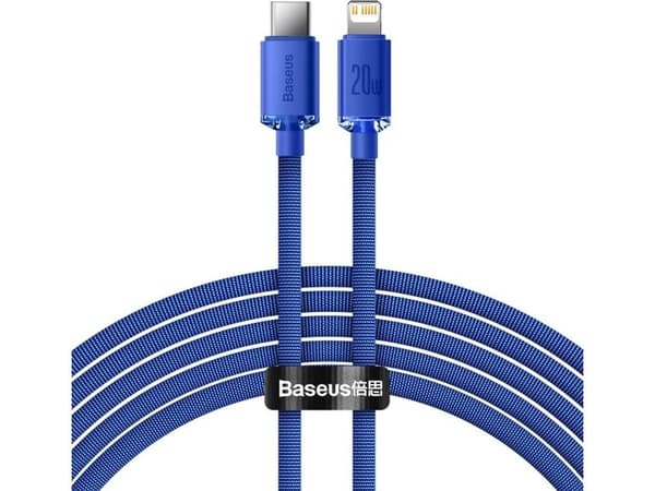Baseus Crystal Shine USB-C til Lightning-kabel, 20W PD, 2 m – blå