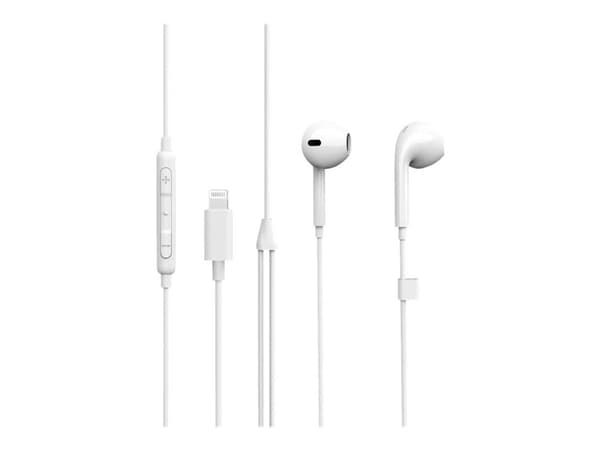 eSTUFF - Ørepropper med mikrofon - ørepropp - kablet - Lightning - hvit - for Apple iPhone (Lightning)