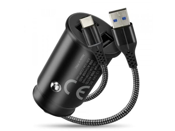 CC-25C 2xUSB 12W bil-lader + USB-C-kabel