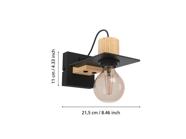 EGLO BRAMERTON vegglampe E27 sort/tre FSC