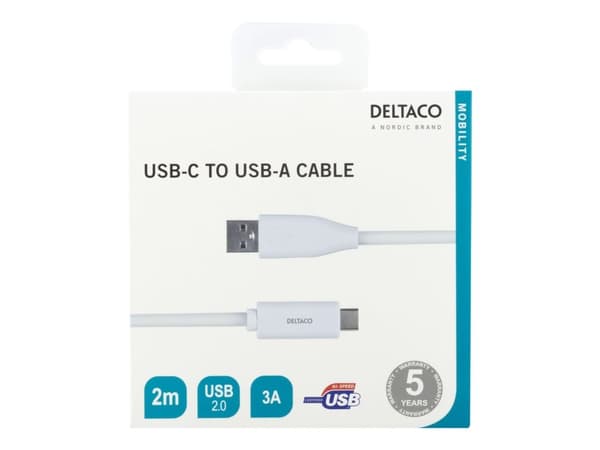 DELTACO USBC-1011M - USB-kabel - USB-C (hann) til USB (hann) - 2 m - hvit