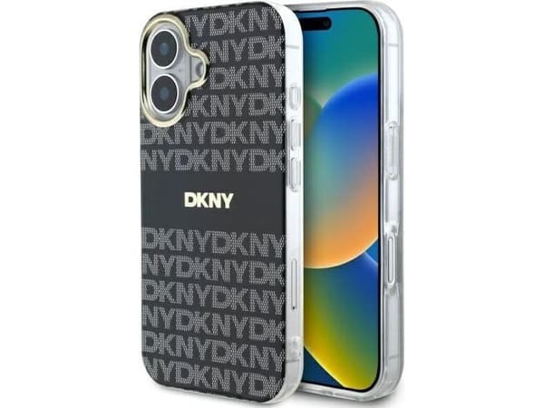 DKNY DKHMP16SHRHSEK iPhone 16 6,1" svart hardcase – Repeat Texture Pattern With Stripe