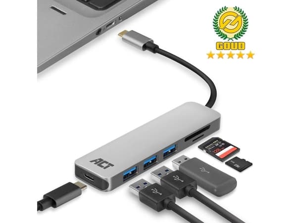 ACT AC7050 USB 3.0 Type-C/Type-A til MicroSD/SD 5000 Mbit/s grå aluminium
