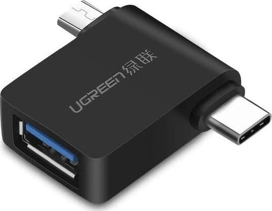 UGREEN 2-in-1 USB (A) 3.0 - USB-C ja micro-USB OTG -sovitin (musta)