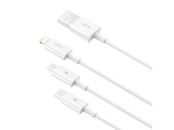 Baseus Superior, 1,5 m, USB A, USB C/Micro USB A/Lightning, USB 2.0, 0,48 Gbit/s, Hvit