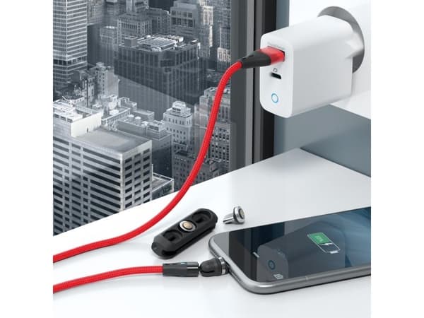 RealPower MagneticCharge3, 1 m, USB A, Rød