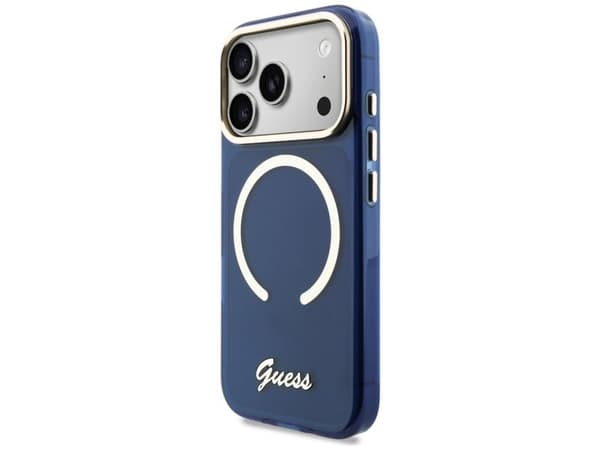 Guess IML Script Metal MagSafe-etuiet til iPhone 17 Pro - blå