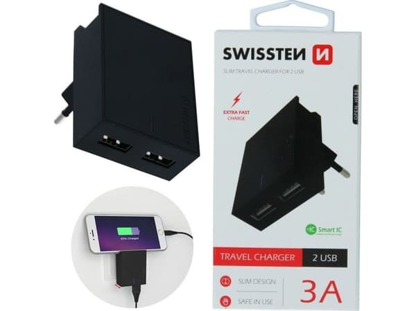 Swissten 22031000, Innendørs, AC, 3 A, Sort