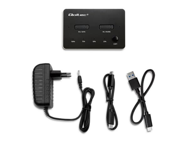 Qoltec SSD Docking Station M.2 | NVMe | SATA | USB-C | DUAL 2 x 2TB