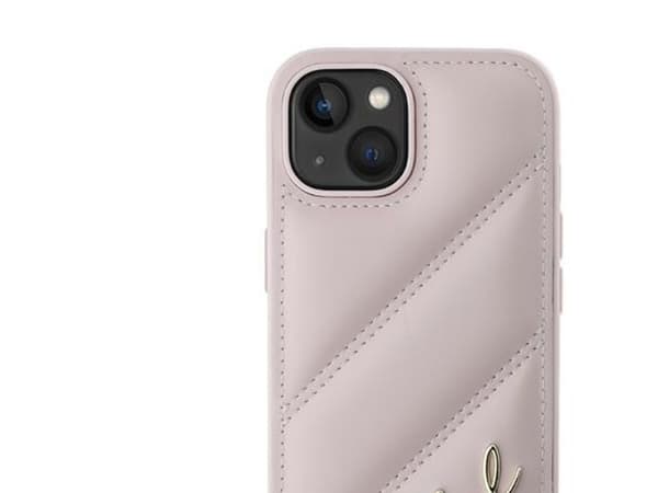 Karl Lagerfeld diagonal quiltad script-cover till iPhone 15 Plus / 14 Plus - rosa