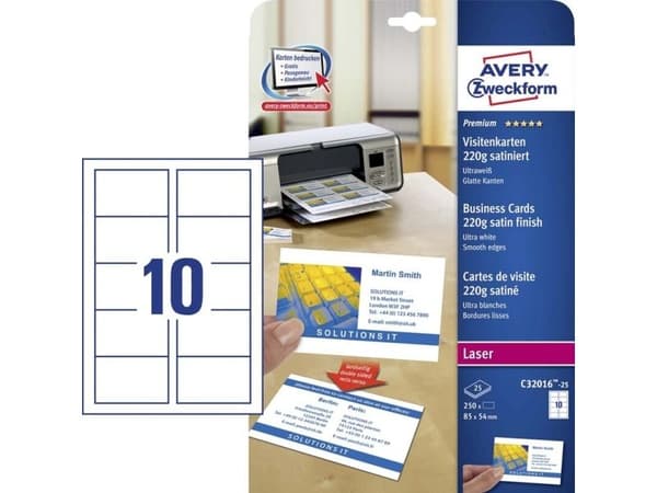 Avery Quick&Clean - Hvit - 220 g/m² - 25 stk 250) visittkort