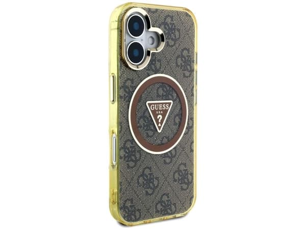 Guess IML Metal Glitter 4G Circle Triangle MagSafe deksel til Apple iPhone 16 brun