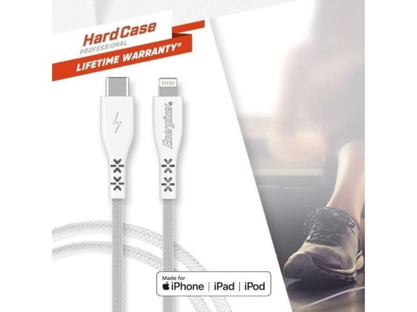 Energizer HardCase - USB-C til Lightning-tilkoblingskabel MFi-sertifisert 2m (hvit)