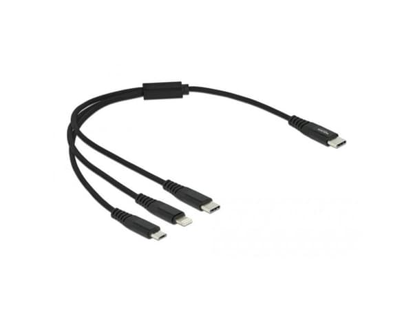 DeLOCK 87148, 0,3 m, USB C, USB C/Micro-USB B/Lightning, USB 2.0, Musta
