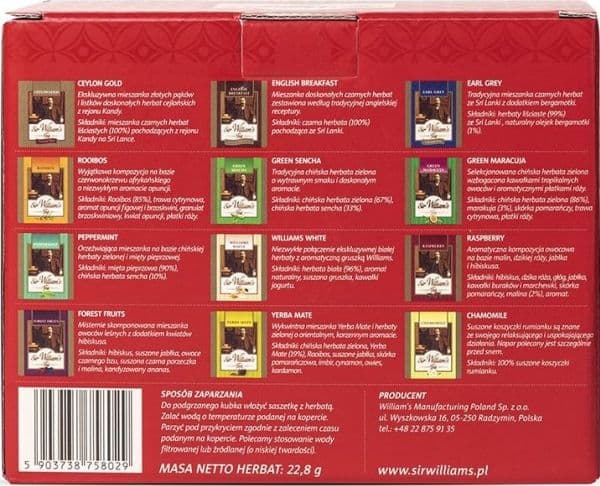Sir Williams te-presentkort med te Sir William's Tea 180 stk