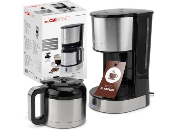 Clatronic KA 3805, Kaffebrygger (drypp), 1,2 l, Malt kaffe, 800 W, Sort, Rustfritt stål